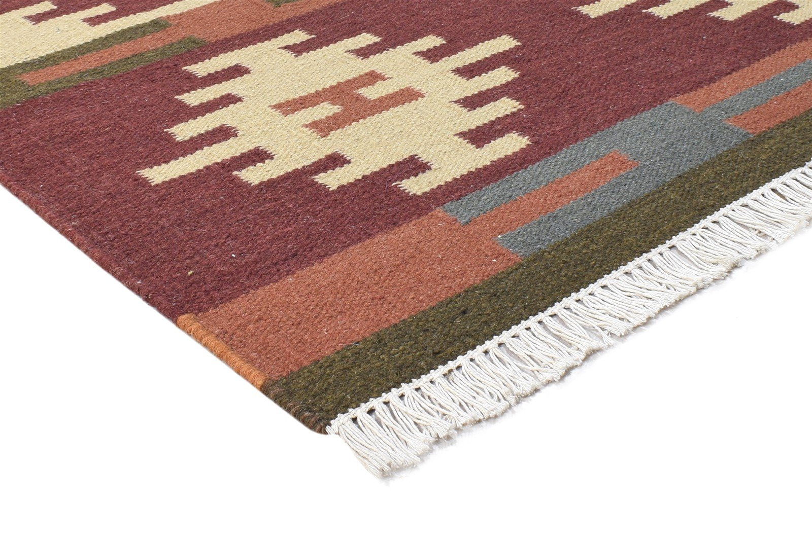 Dhurrie Wine Wool Rug 6' X 8' Southwestern American Tribal Room Size Carpet 