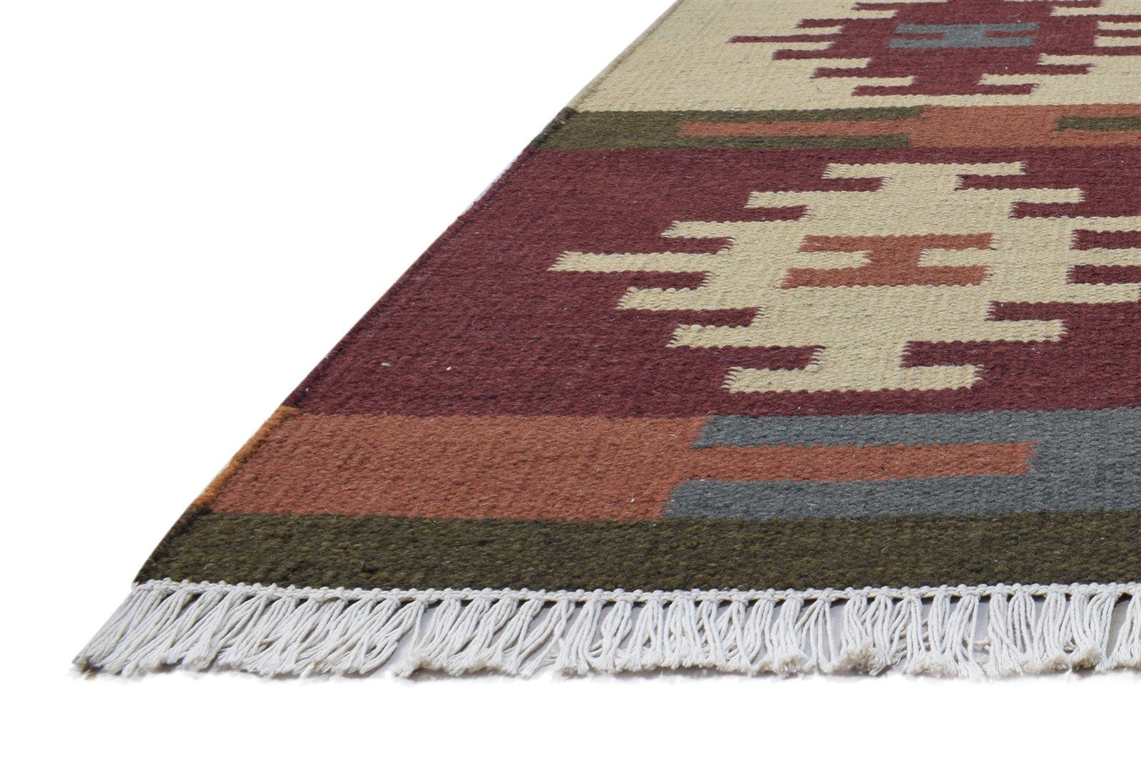 Dhurrie Wine Wool Rug 6' X 8' Southwestern American Tribal Room Size Carpet 