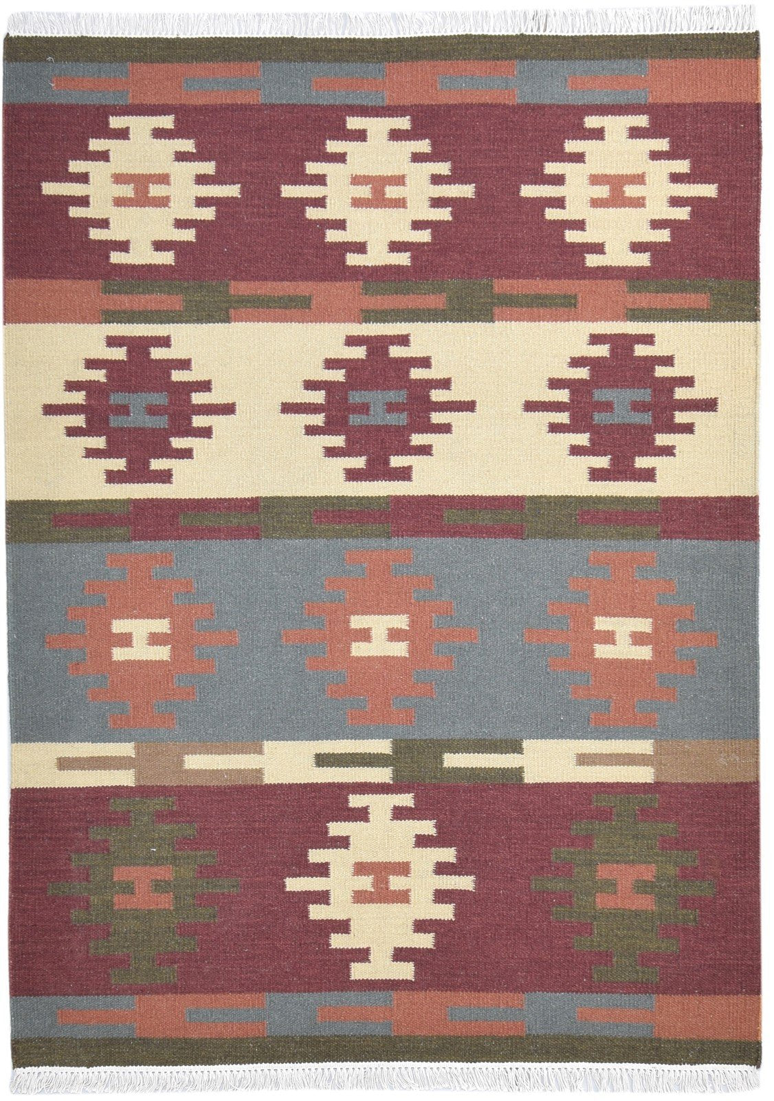 Dhurrie Wine Wool Rug 6' X 8' Southwestern American Tribal Room Size Carpet 