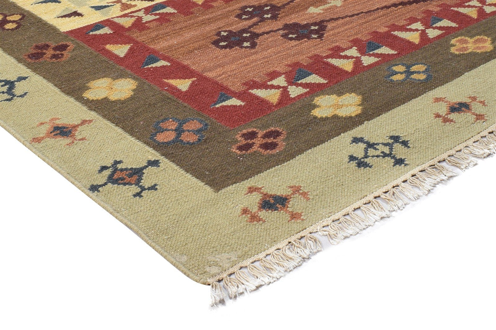 Wool Sage Rug 6' X 8' Southwestern Dhurrie American Tribal Room Size Carpet 