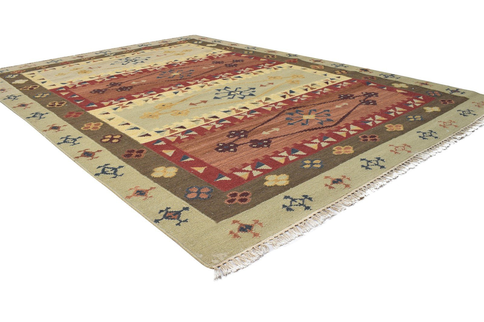 Wool Sage Rug 6' X 8' Southwestern Dhurrie American Tribal Room Size Carpet 