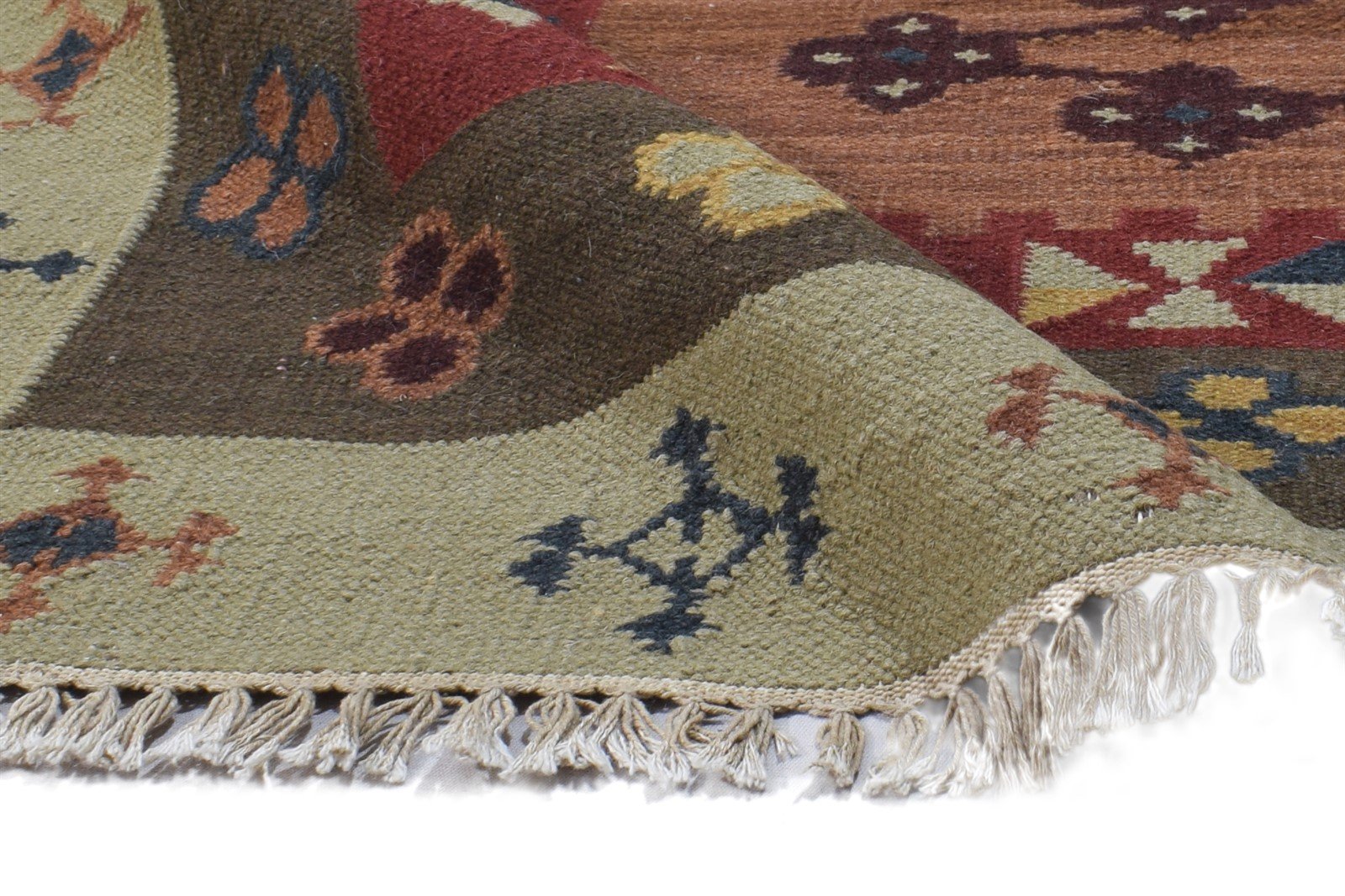 Wool Sage Rug 6' X 8' Southwestern Dhurrie American Tribal Room Size Carpet 