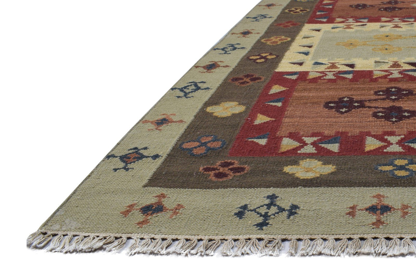 Wool Sage Rug 6' X 8' Southwestern Dhurrie American Tribal Room Size Carpet 