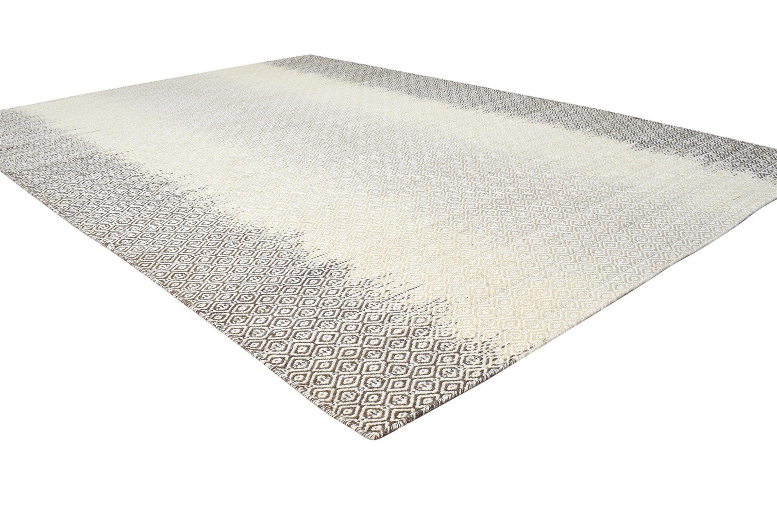 Beige Wool Rug 6' X 8' Modern Dhurrie Shibori Ombre Room Size Carpet 