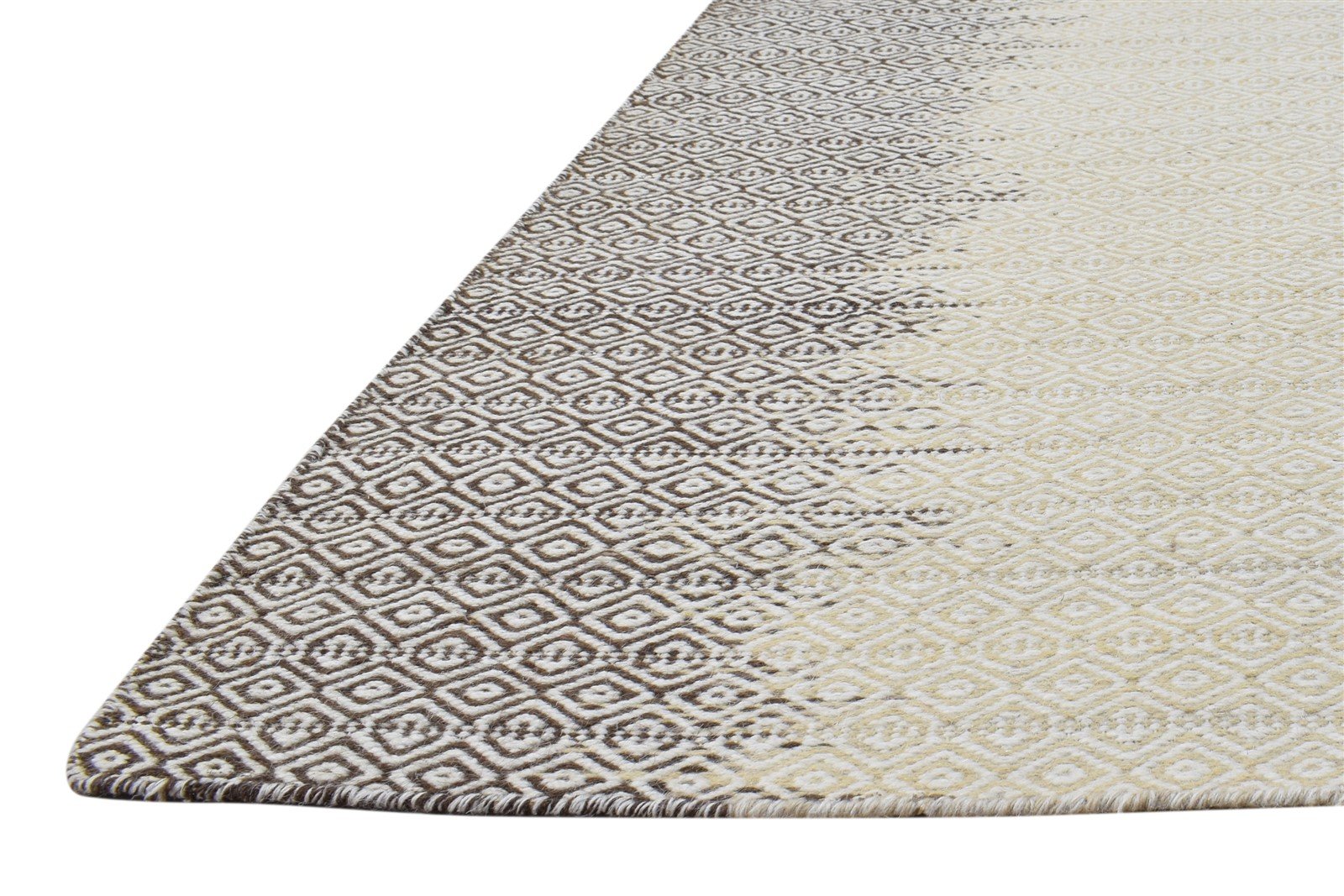 Beige Wool Rug 6' X 8' Modern Dhurrie Shibori Ombre Room Size Carpet 