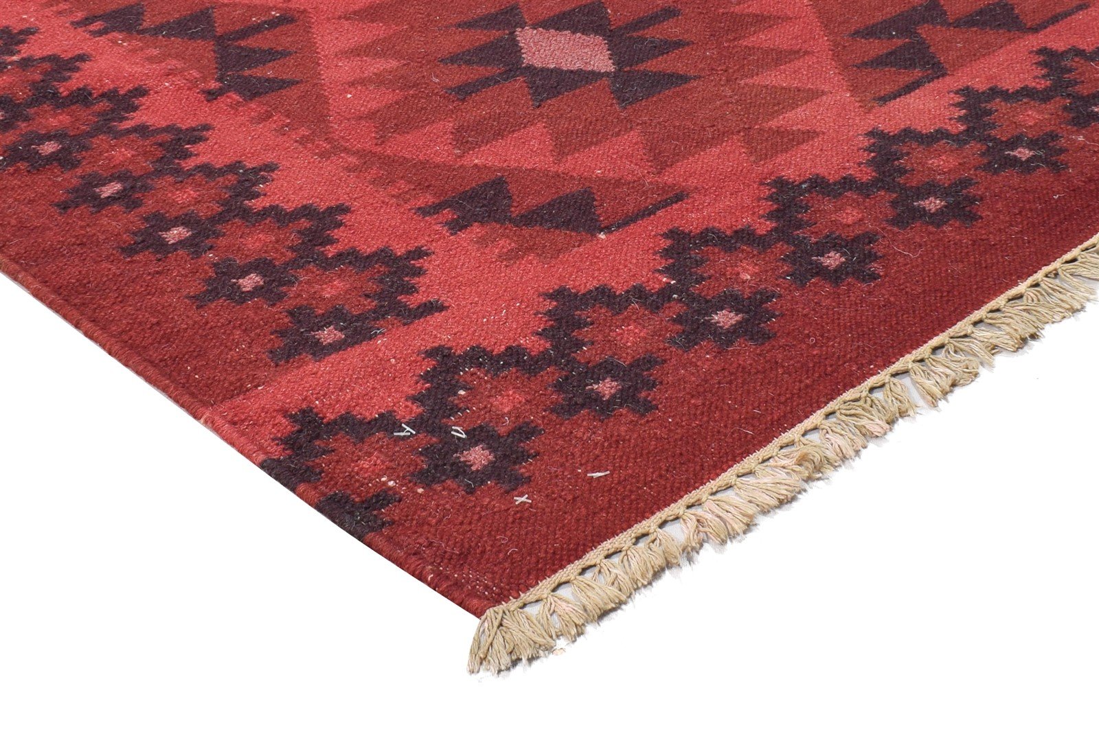 Wool Red Rug 6' X 8' Southwestern Dhurrie American Tribal Room Size Carpet 