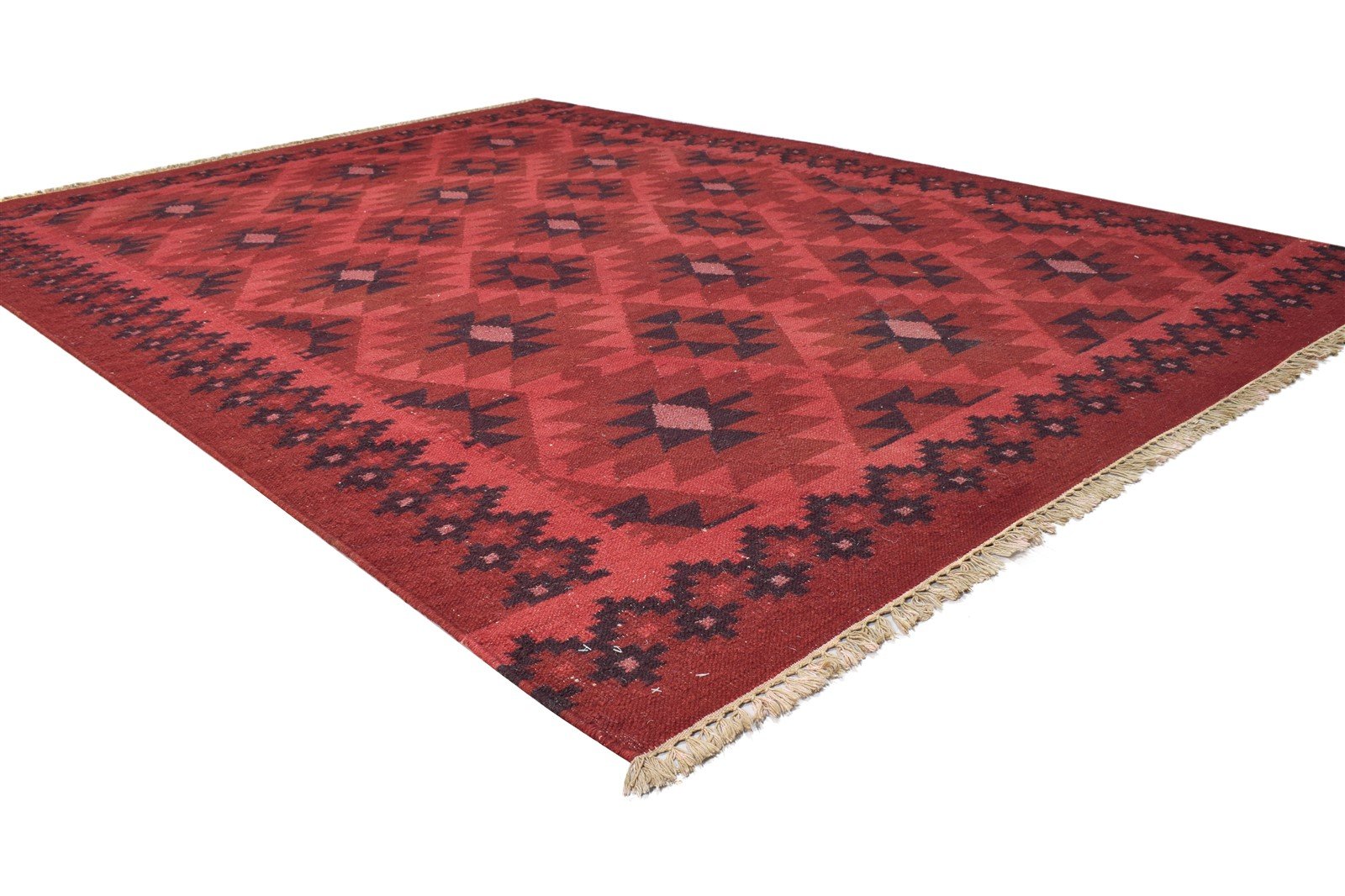 Wool Red Rug 6' X 8' Southwestern Dhurrie American Tribal Room Size Carpet 