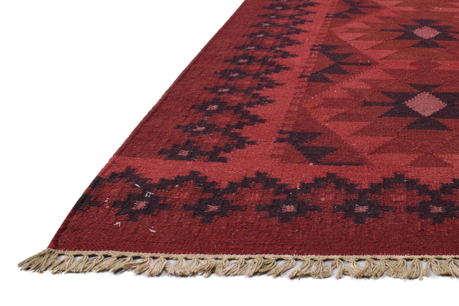 Wool Red Rug 6' X 8' Southwestern Dhurrie American Tribal Room Size Carpet 