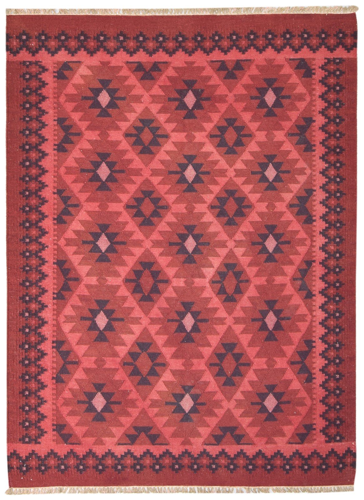 Wool Red Rug 6' X 8' Southwestern Dhurrie American Tribal Room Size Carpet 