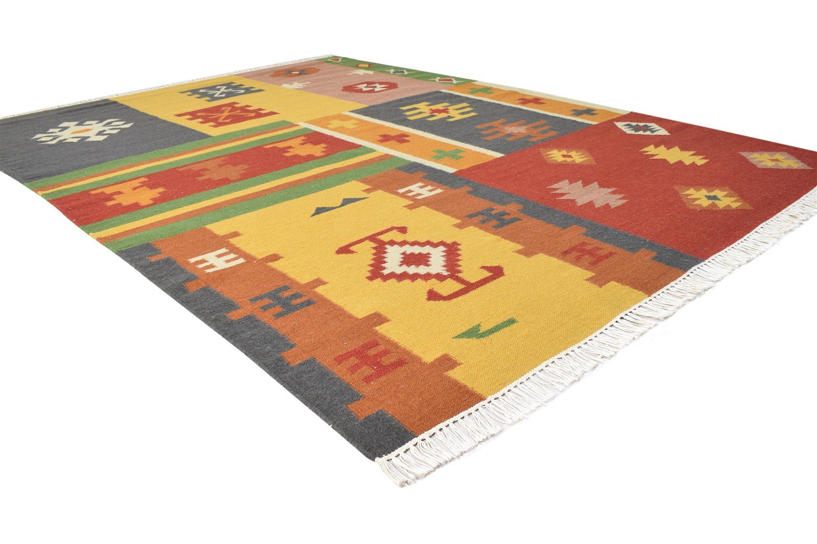 Dhurrie Multi Color Wool Rug 6X8 Southwestern American Tribal Room Size Carpet 