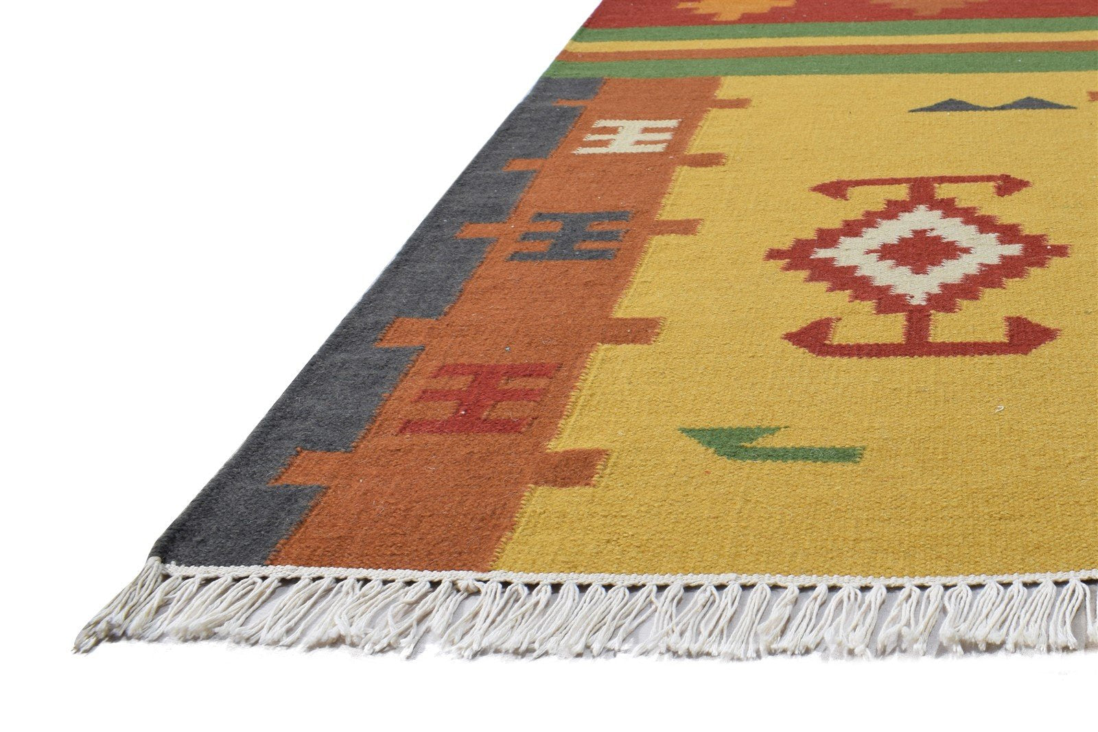 Dhurrie Multi Color Wool Rug 6X8 Southwestern American Tribal Room Size Carpet 