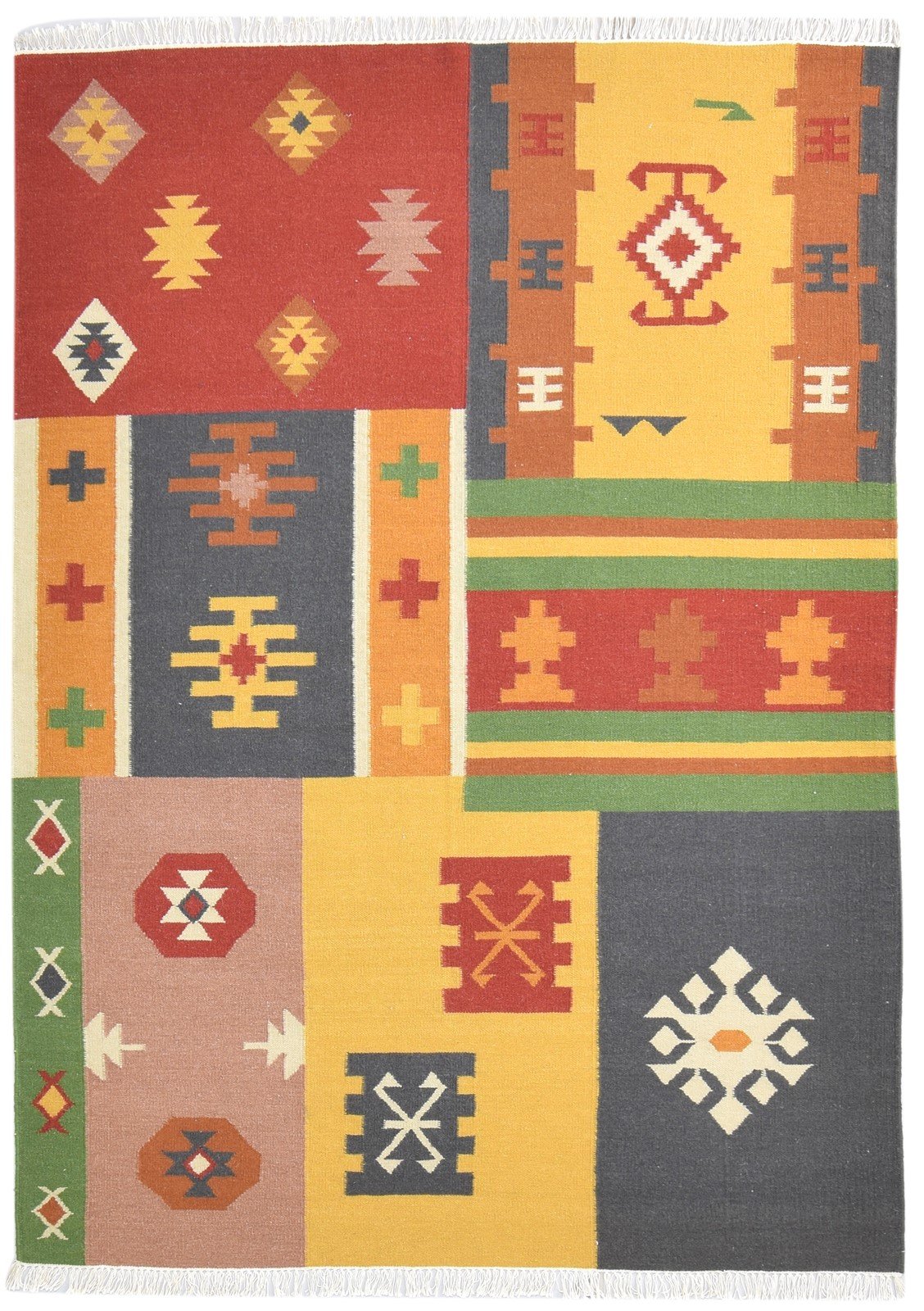 Dhurrie Multi Color Wool Rug 6X8 Southwestern American Tribal Room Size Carpet 