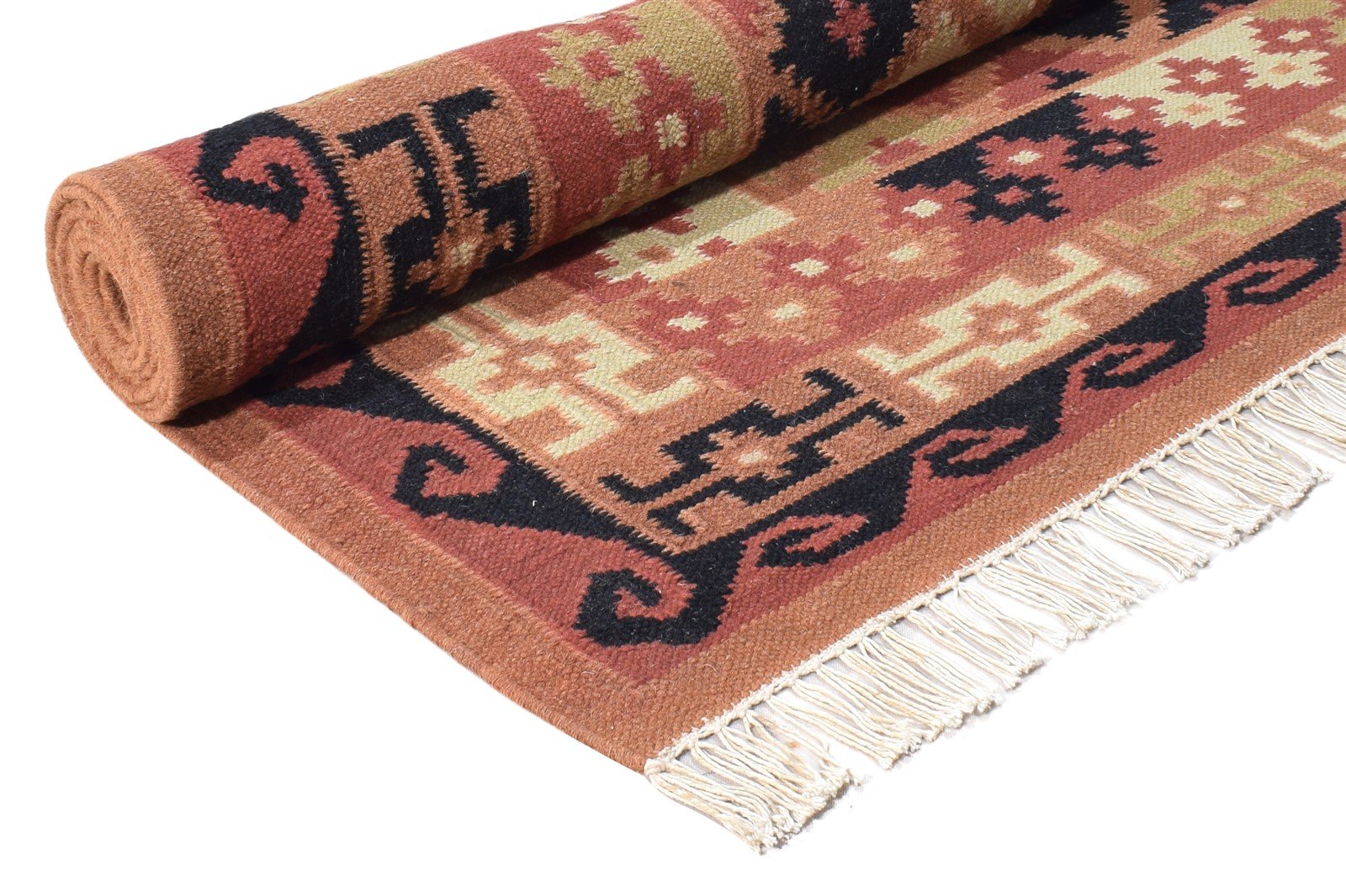 Rust Wool Rug 6' X 8' Southwestern Dhurrie American Tribal Room Size Carpet 