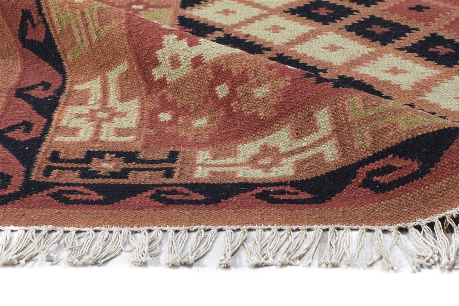 Rust Wool Rug 6' X 8' Southwestern Dhurrie American Tribal Room Size Carpet 