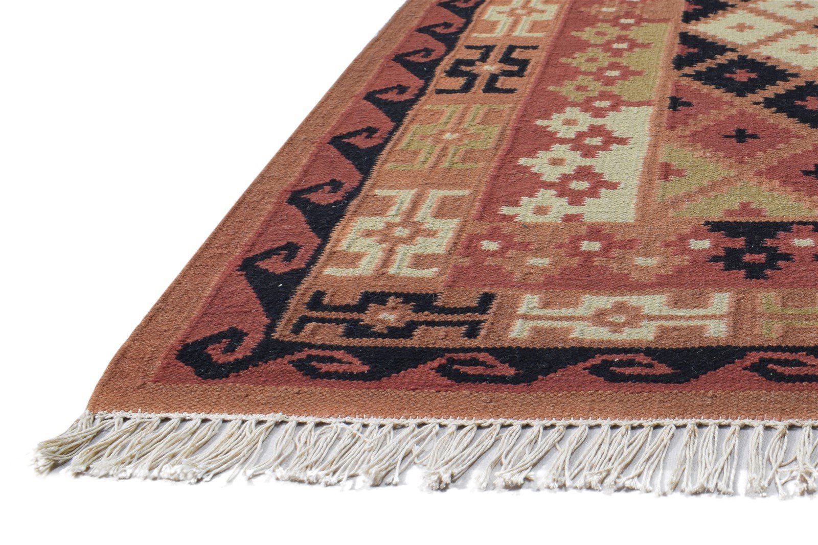 Rust Wool Rug 6' X 8' Southwestern Dhurrie American Tribal Room Size Carpet 