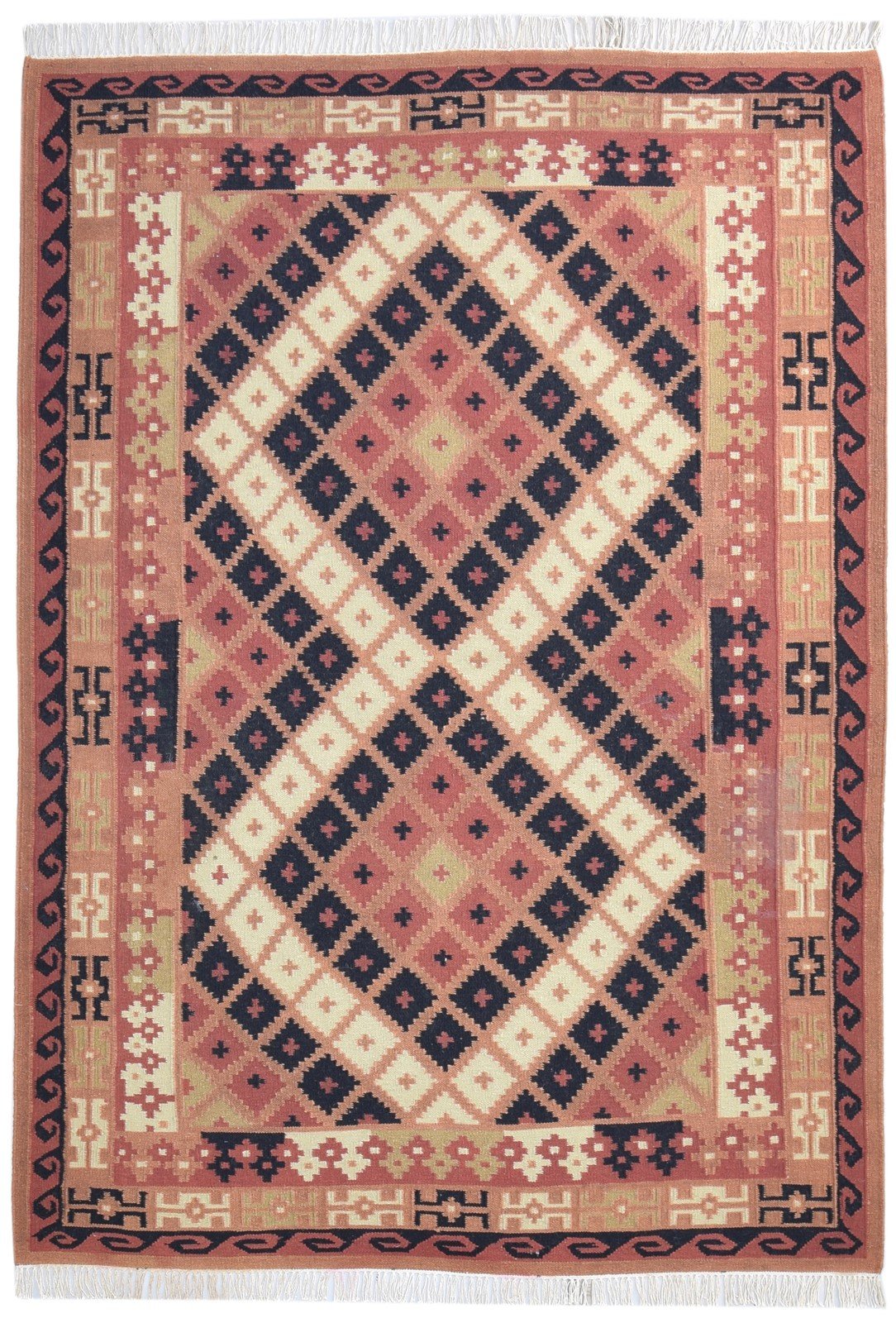 Rust Wool Rug 6' X 8' Southwestern Dhurrie American Tribal Room Size Carpet 