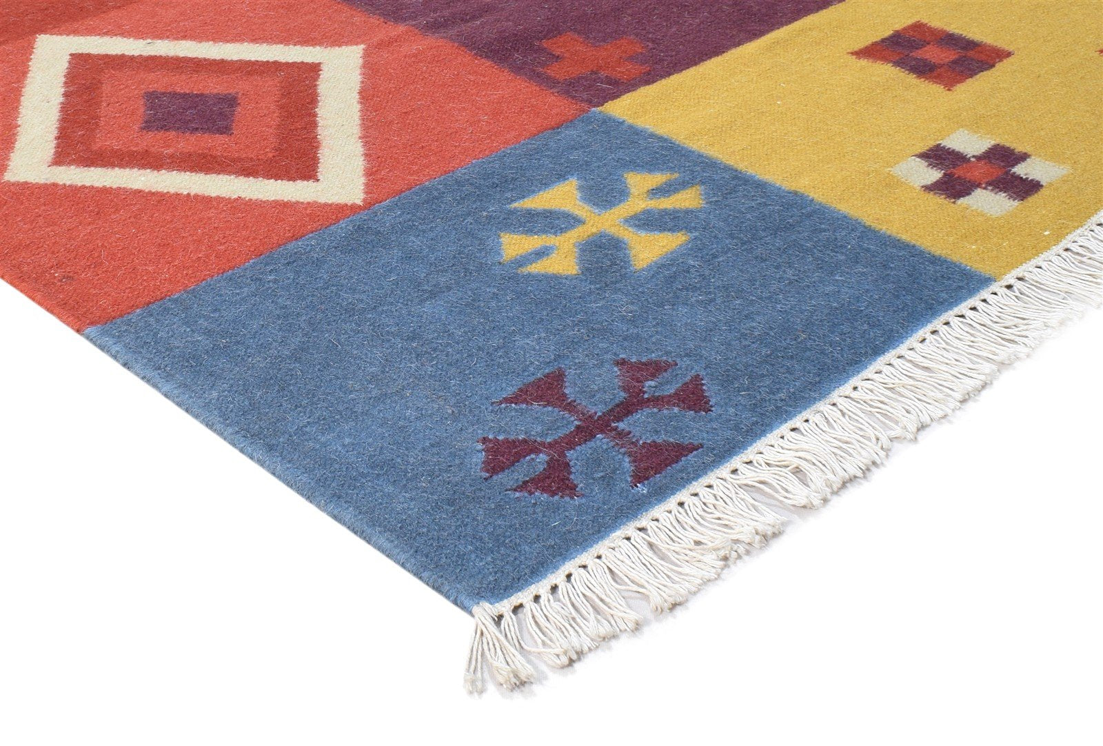 Wool Multi Color Rug 6X8 Southwestern Dhurrie American Tribal Room Size Carpet 