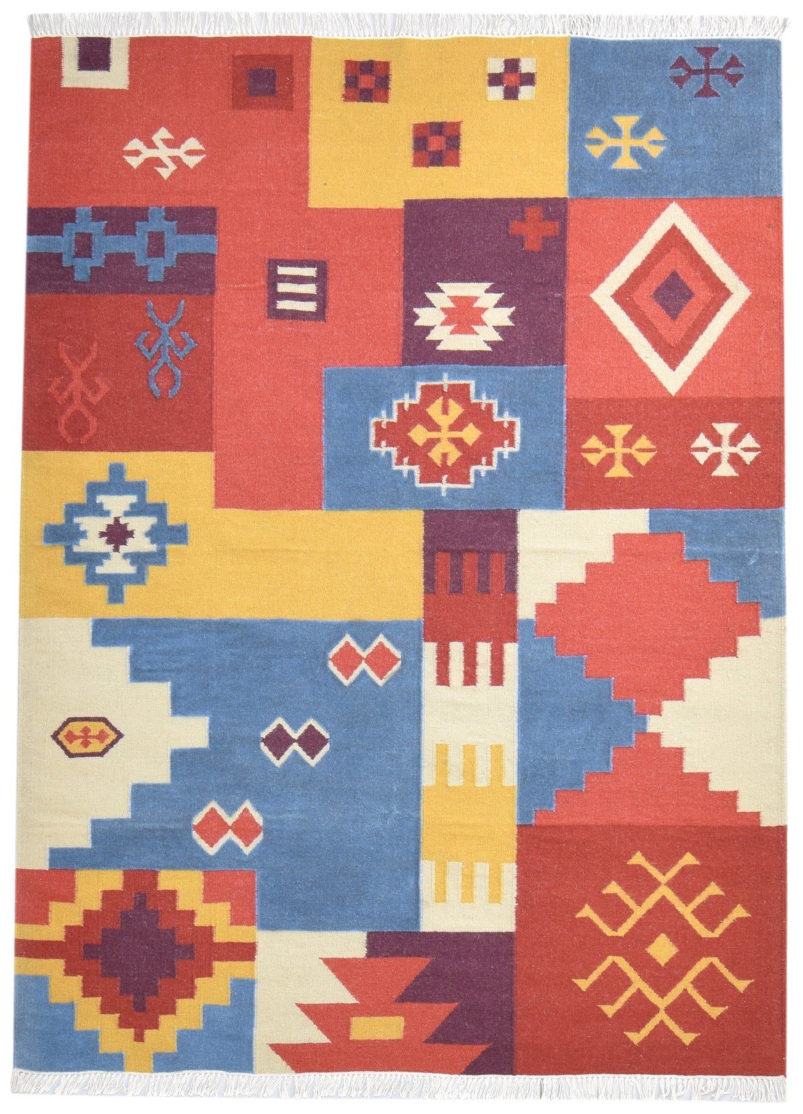 Wool Multi Color Rug 6X8 Southwestern Dhurrie American Tribal Room Size Carpet 