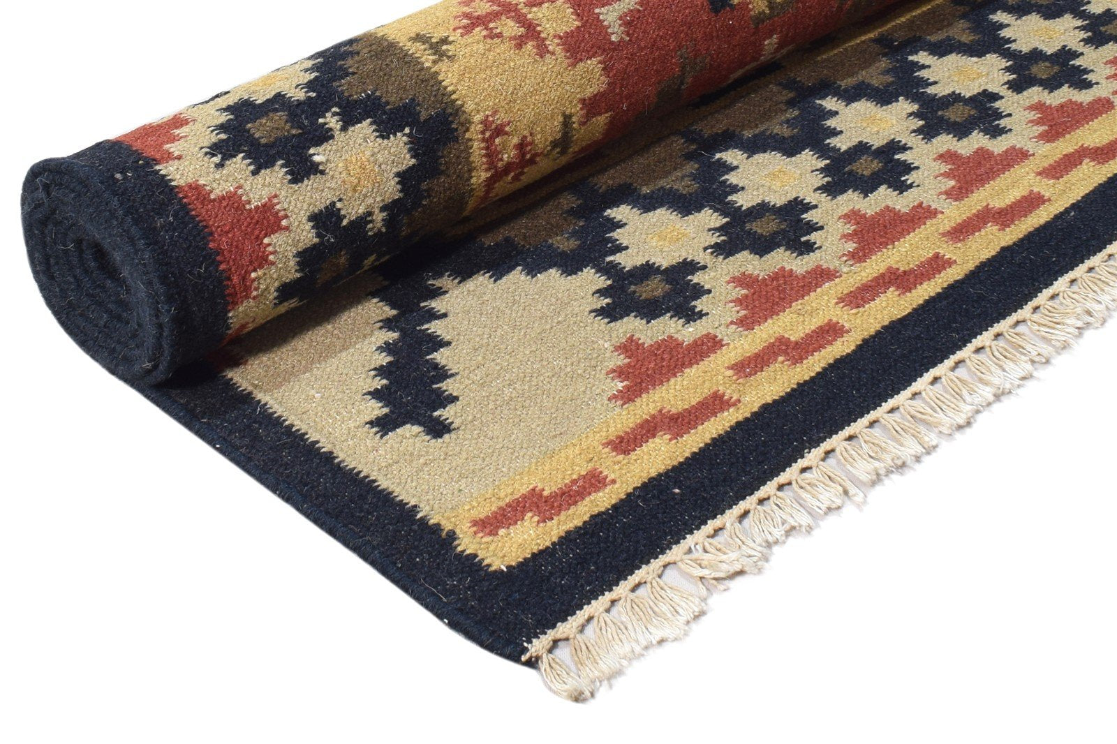 Dhurrie Rust Wool Rug 6' X 8' Southwestern American Tribal Room Size Carpet 