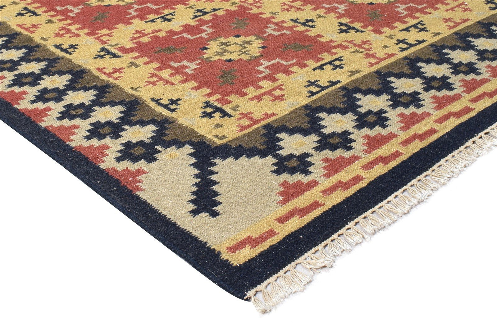 Dhurrie Rust Wool Rug 6' X 8' Southwestern American Tribal Room Size Carpet 