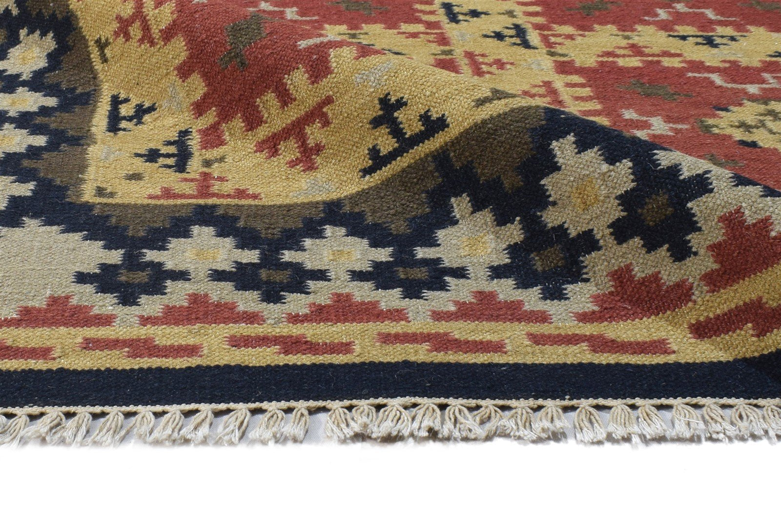 Dhurrie Rust Wool Rug 6' X 8' Southwestern American Tribal Room Size Carpet 