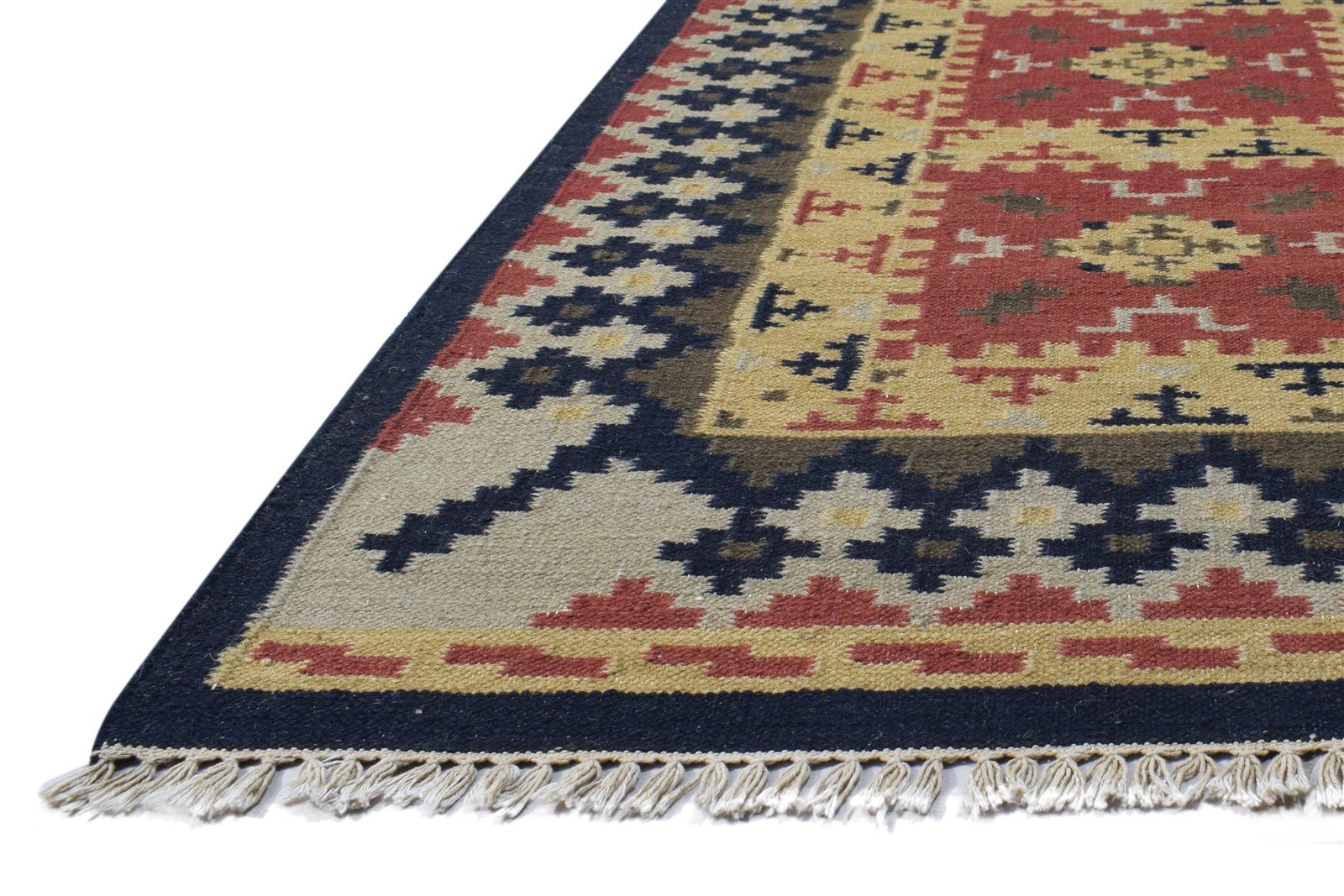 Dhurrie Rust Wool Rug 6' X 8' Southwestern American Tribal Room Size Carpet 