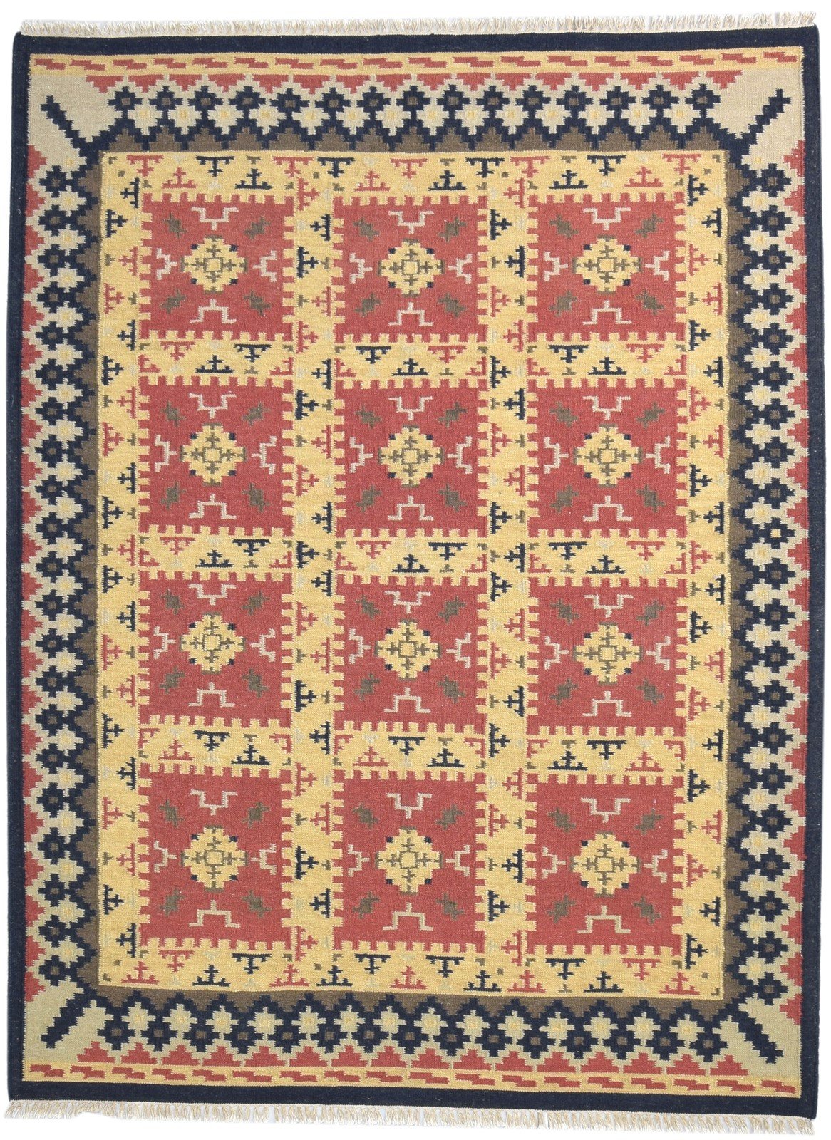 Dhurrie Rust Wool Rug 6' X 8' Southwestern American Tribal Room Size Carpet 