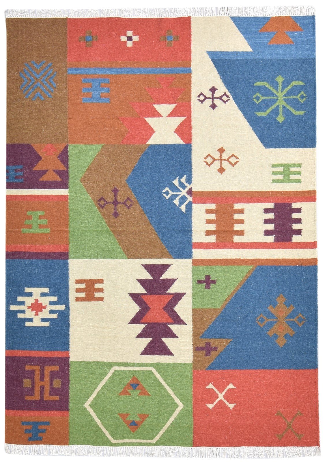 Multi Color Wool Rug 6X8 Southwestern Dhurrie American Tribal Room Size Carpet 