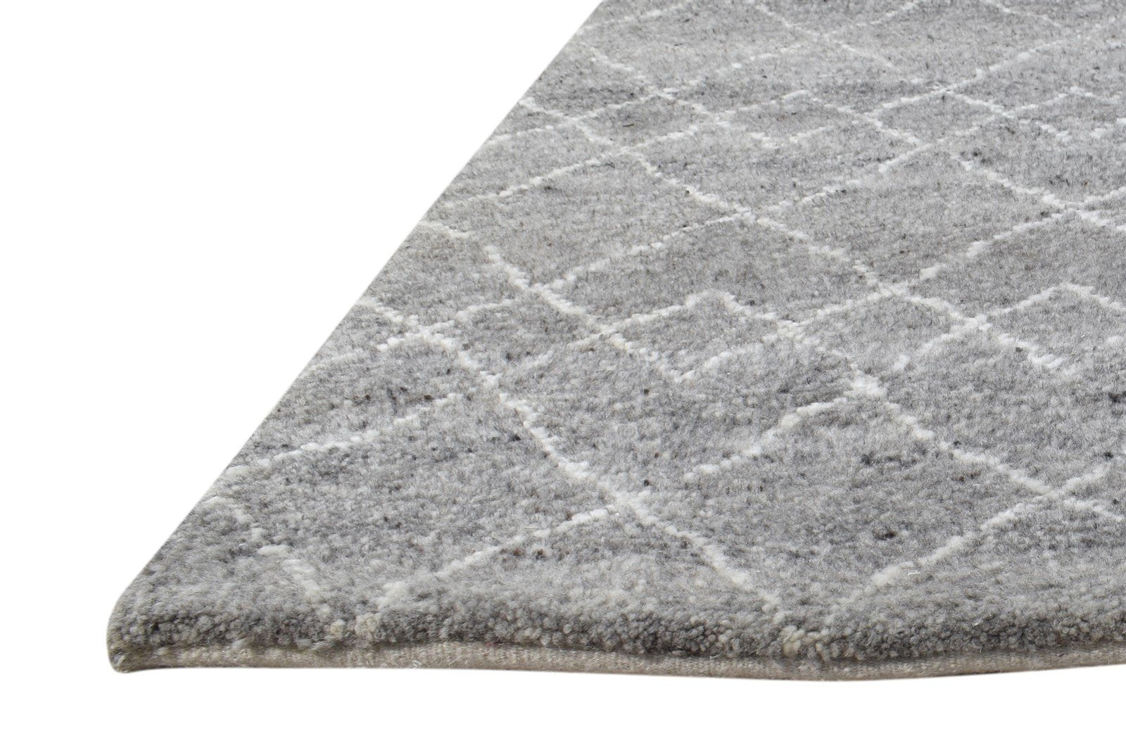 Wool / Silk Grey Rug 2' X 3' Modern Hand Knotted Moroccan Diamond Small Carpet 