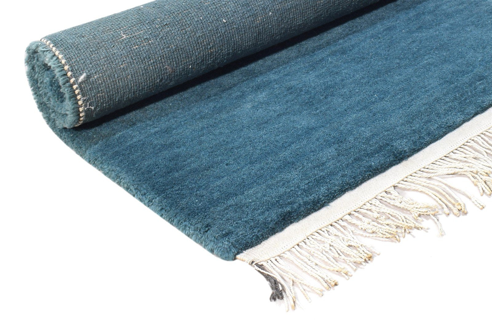 Wool Teal Blue Rug 2' X 3' Modern Hand Knotted Scandinavian Solid Small Carpet 