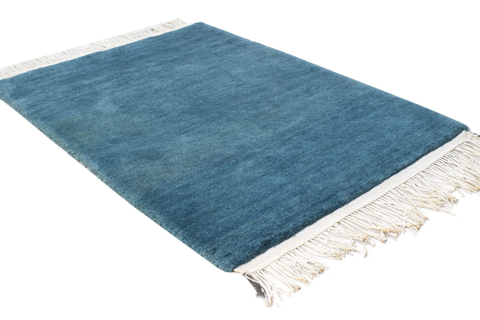 Wool Teal Blue Rug 2' X 3' Modern Hand Knotted Scandinavian Solid Small Carpet 