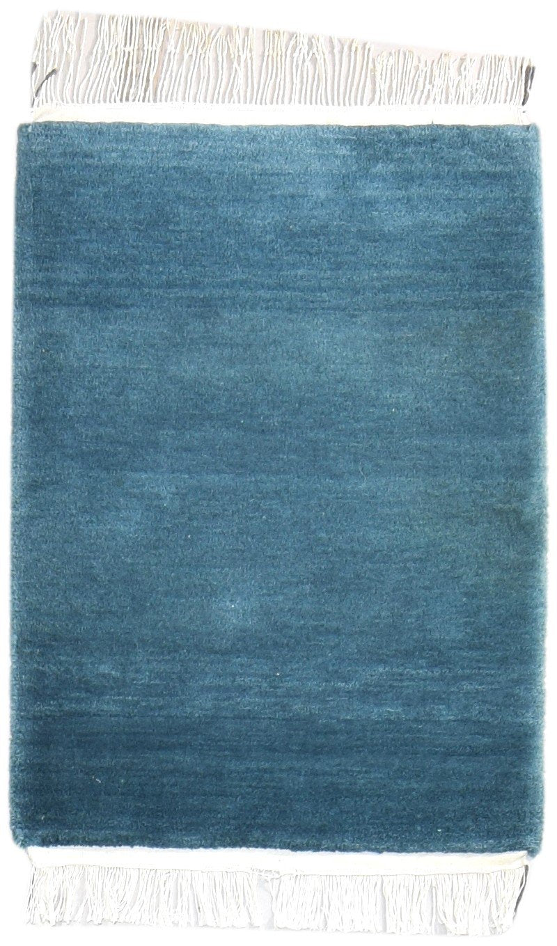 Wool Teal Blue Rug 2' X 3' Modern Hand Knotted Scandinavian Solid Small Carpet 