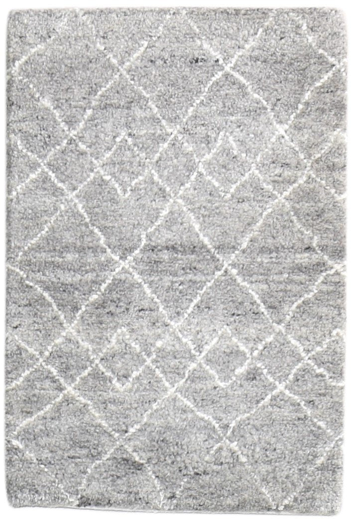 2' X 3' Rug Wool / Silk Grey Modern Hand Knotted Moroccan Diamond Small Carpet 