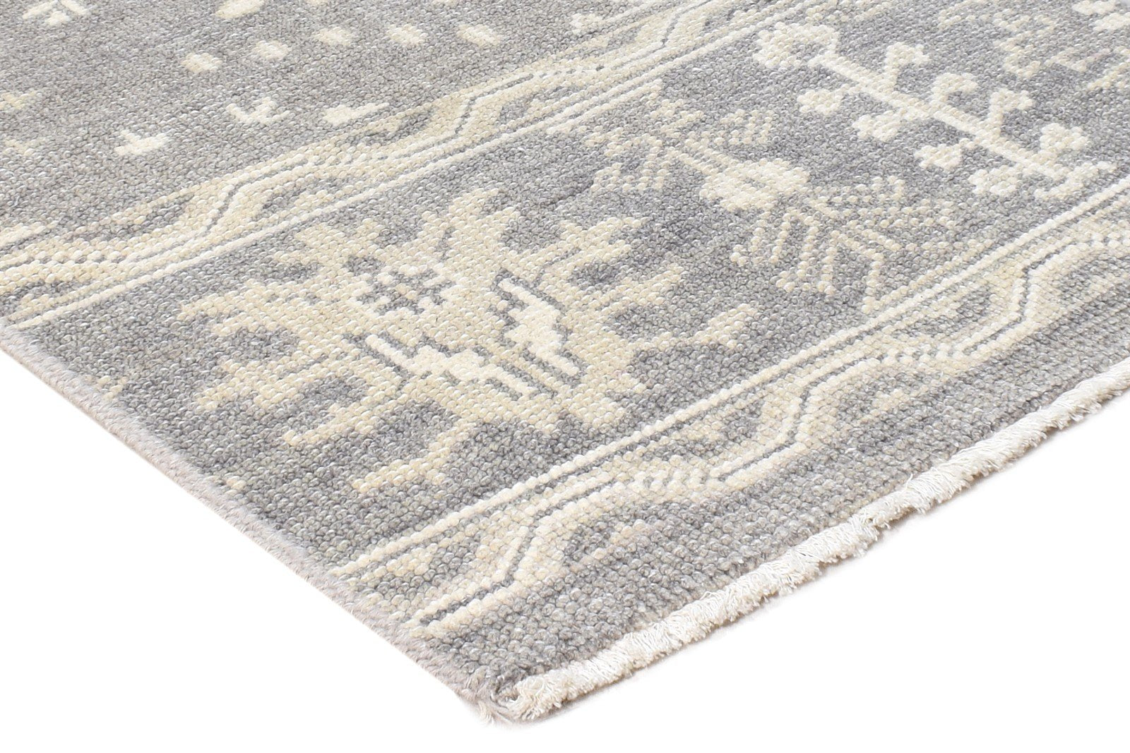 Wool Silk Light Grey Rug 2X3 Persian Hand Knotted Sarouk-Indian Oriental Small 