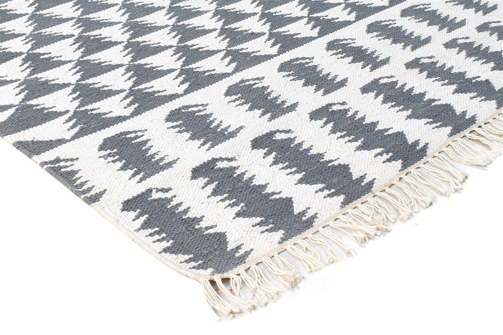 Off-White Wool Rug 5X7 Modern Dhurrie Scandinavian Triangles Room Size Carpet 