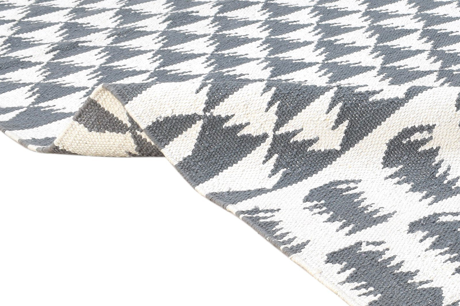 Off-White Wool Rug 5X7 Modern Dhurrie Scandinavian Triangles Room Size Carpet 