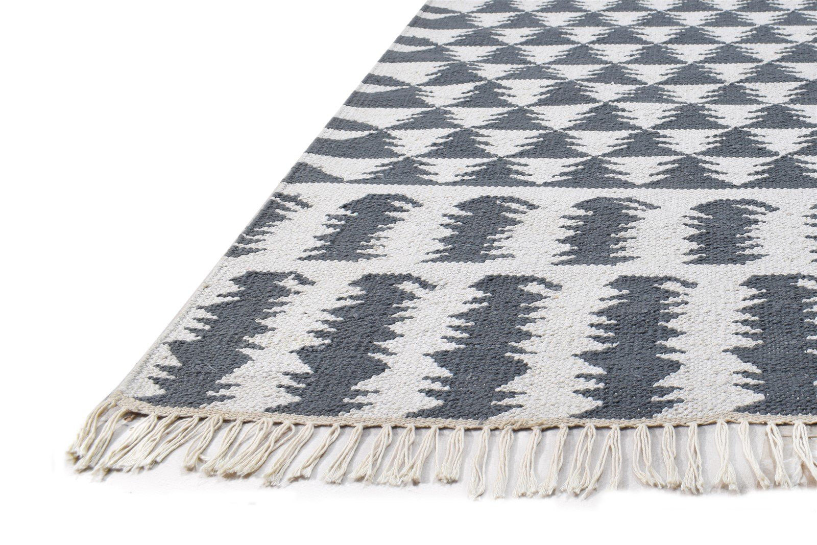 Off-White Wool Rug 5X7 Modern Dhurrie Scandinavian Triangles Room Size Carpet 