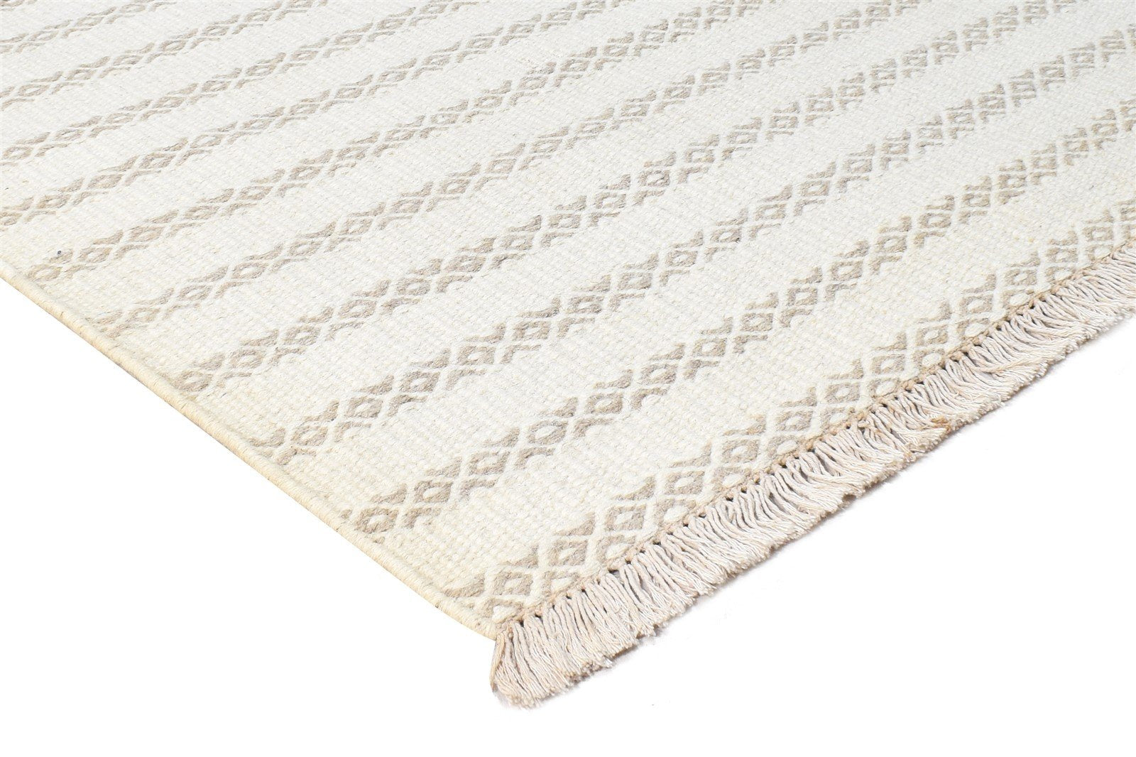 Wool Off-White Rug 5' X 7' Modern Dhurrie Scandinavian Striped Room Size Carpet 