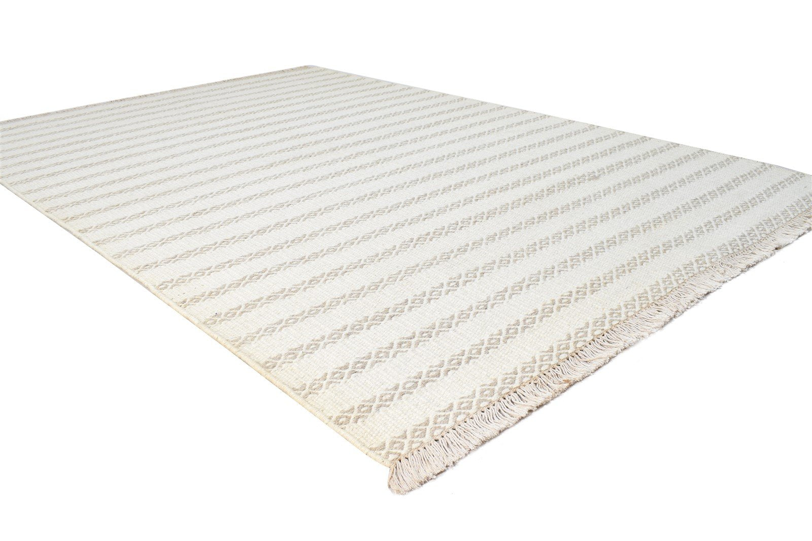 Wool Off-White Rug 5' X 7' Modern Dhurrie Scandinavian Striped Room Size Carpet 