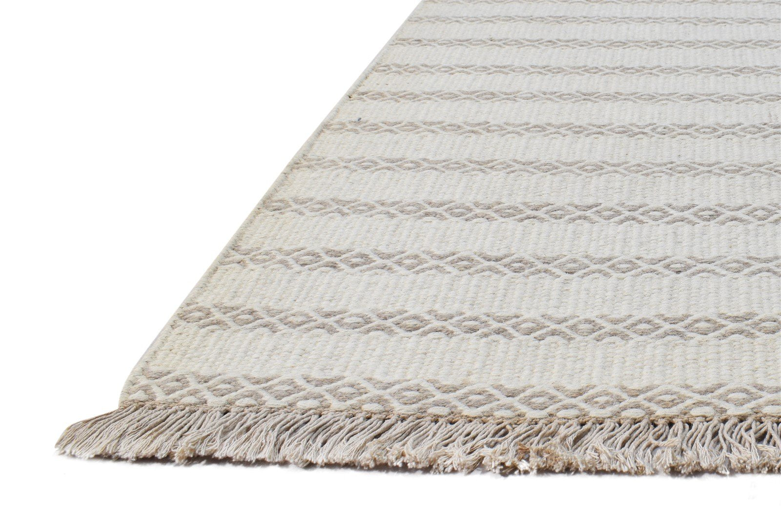 Wool Off-White Rug 5' X 7' Modern Dhurrie Scandinavian Striped Room Size Carpet 