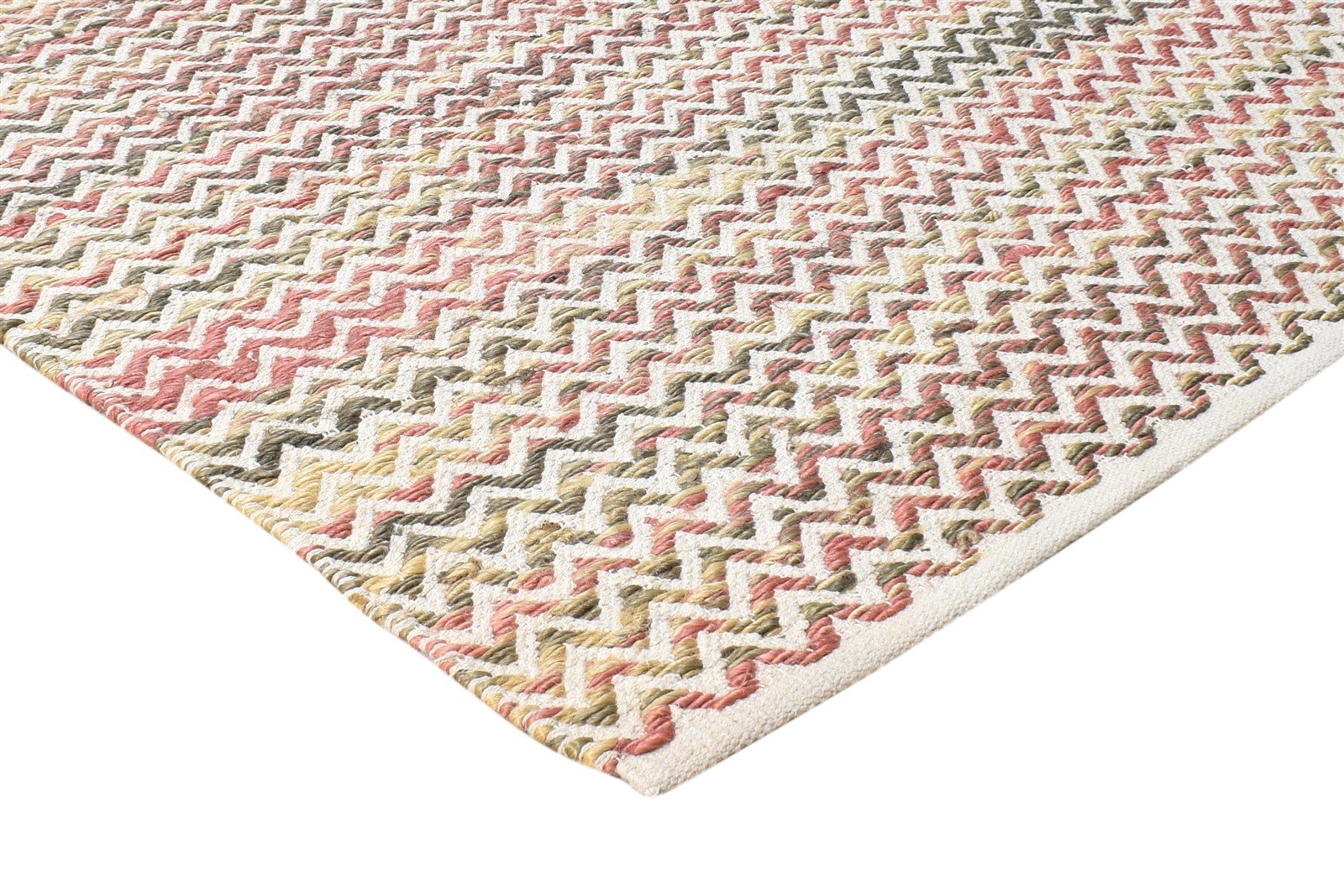 Dhurrie Off-White Wool Rug 5' X 7' Modern Scandinavian Chevron Room Size Carpet 