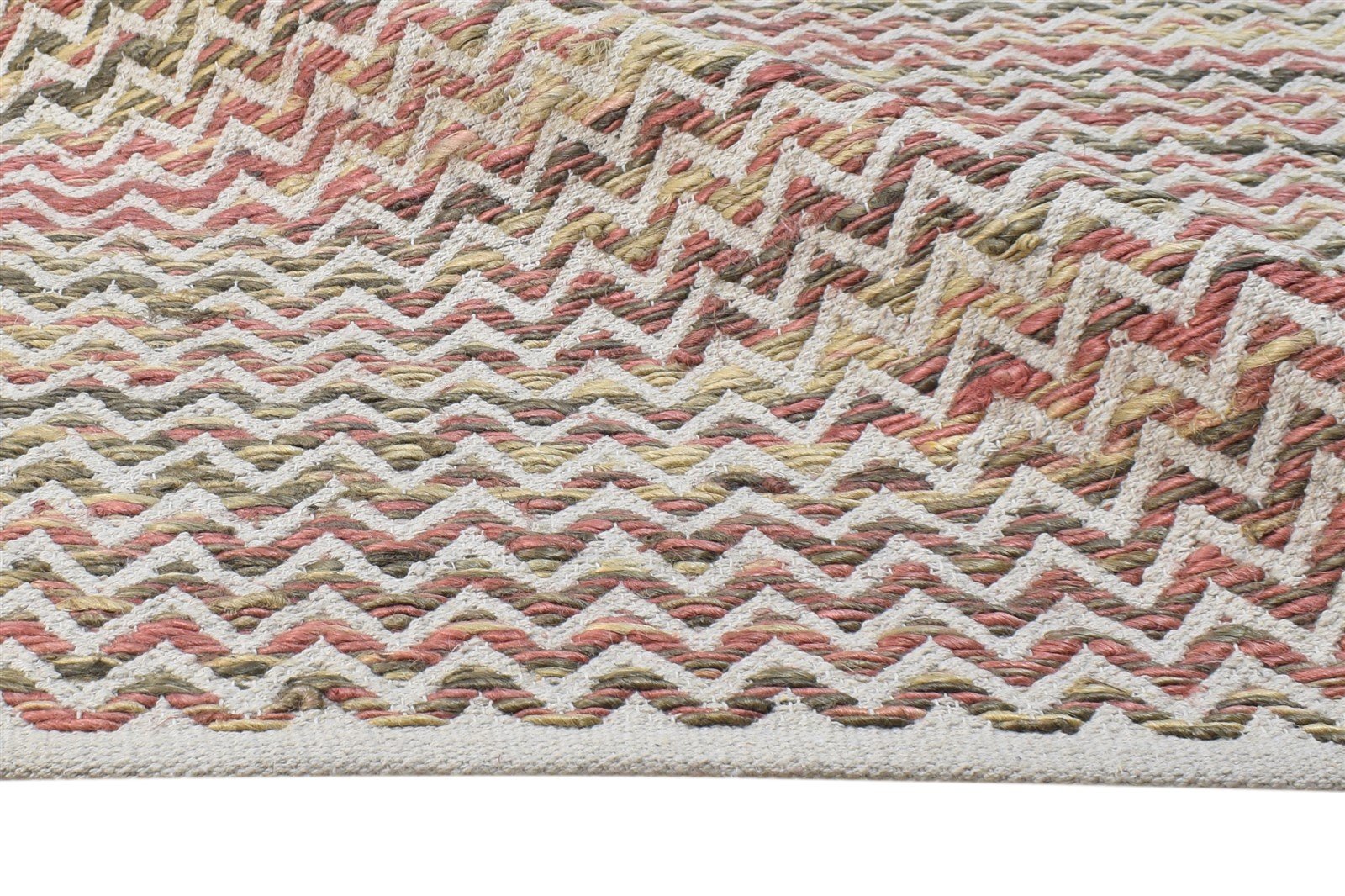 Dhurrie Off-White Wool Rug 5' X 7' Modern Scandinavian Chevron Room Size Carpet 