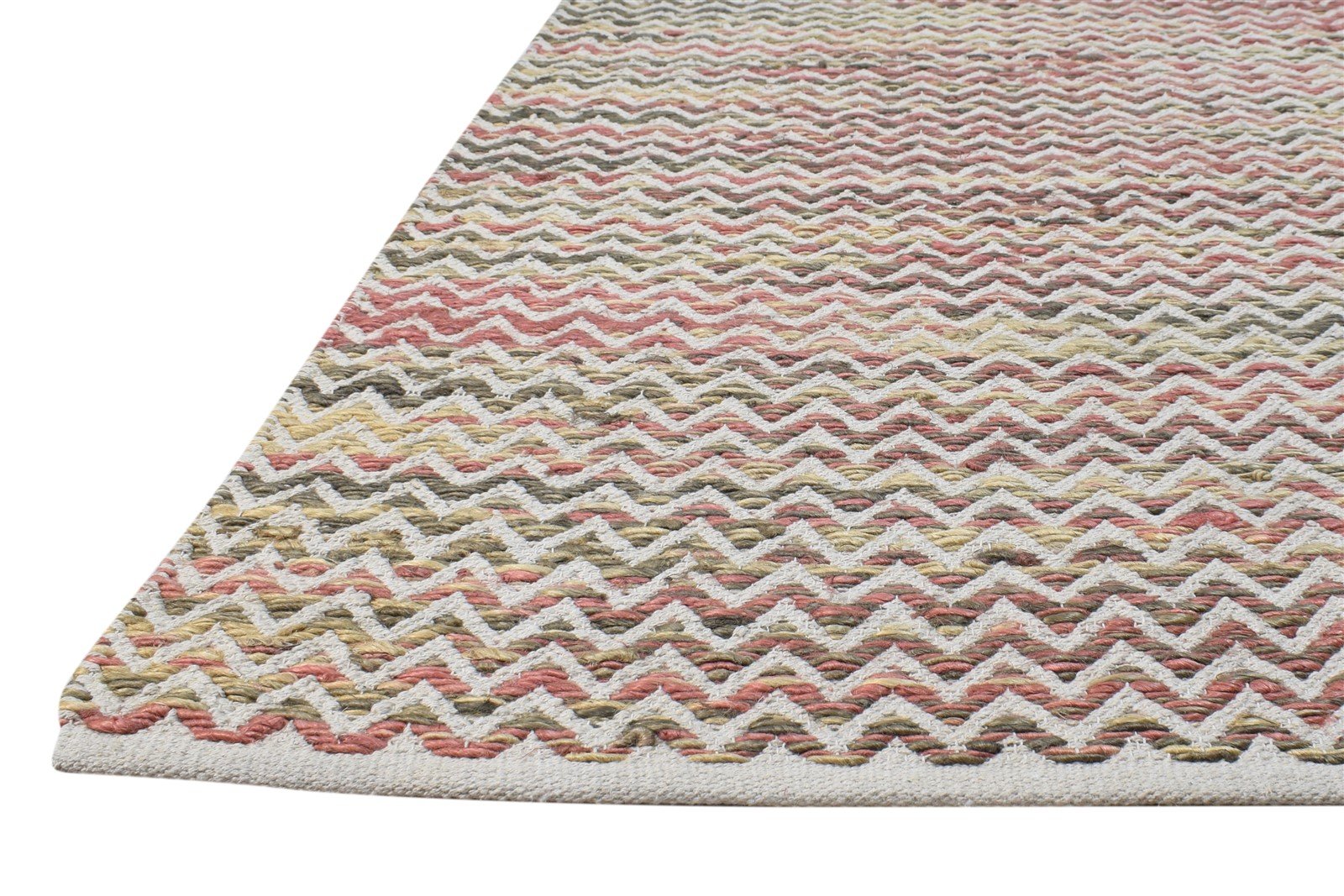 Dhurrie Off-White Wool Rug 5' X 7' Modern Scandinavian Chevron Room Size Carpet 