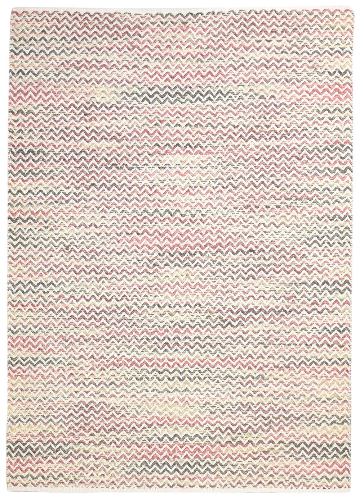 Dhurrie Off-White Wool Rug 5' X 7' Modern Scandinavian Chevron Room Size Carpet 