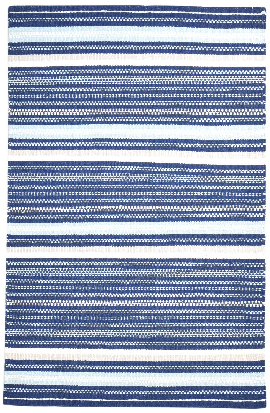 Wool Navy Blue Rug 5' X 8' Modern Dhurrie Scandinavian Striped Room Size Carpet 