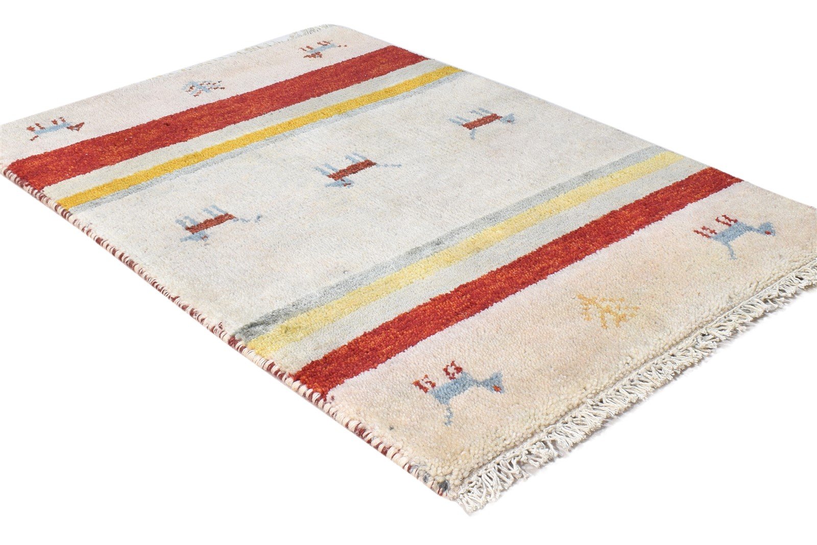 Hand Knotted Off-White Wool Rug 2X3 Southwestern American Tribal Small Carpet 