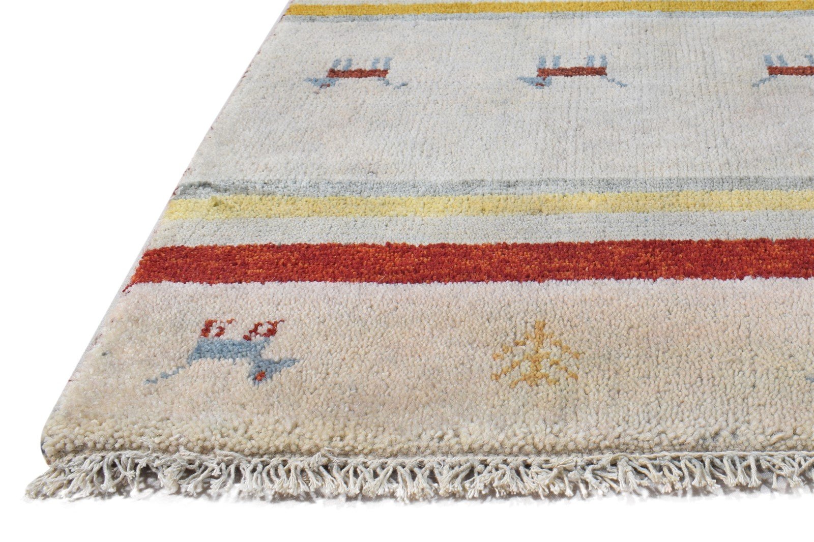 Hand Knotted Off-White Wool Rug 2X3 Southwestern American Tribal Small Carpet 