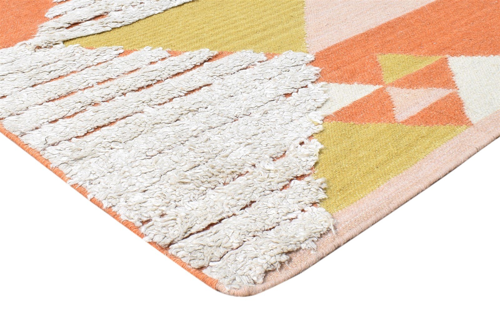 Dhurrie Off-White Wool Rug 5' X 8' Modern Scandinavian Abstract Room Size Carpet 