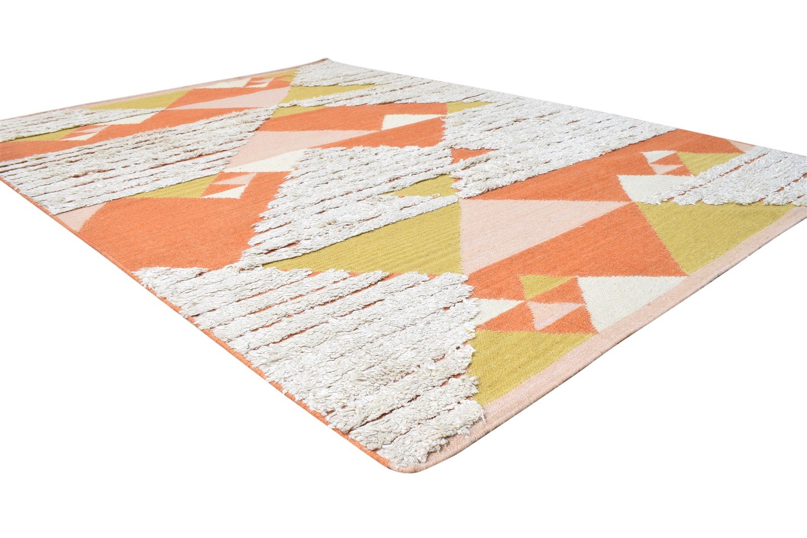 Dhurrie Off-White Wool Rug 5' X 8' Modern Scandinavian Abstract Room Size Carpet 