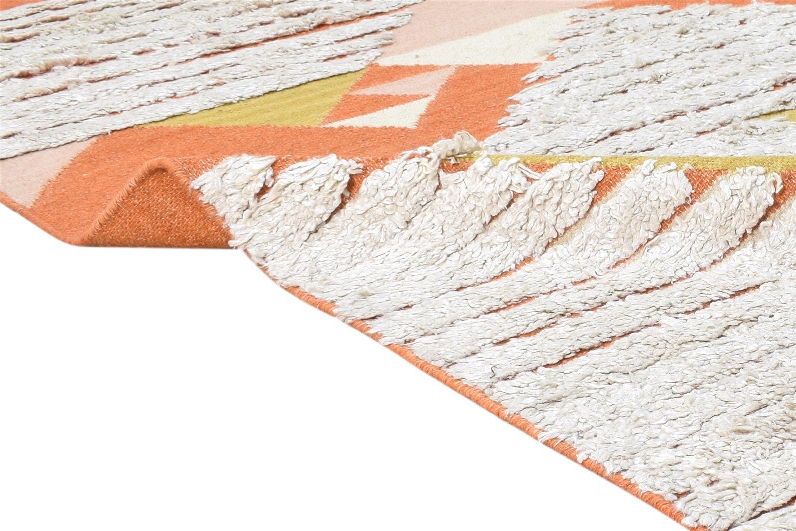 Dhurrie Off-White Wool Rug 5' X 8' Modern Scandinavian Abstract Room Size Carpet 